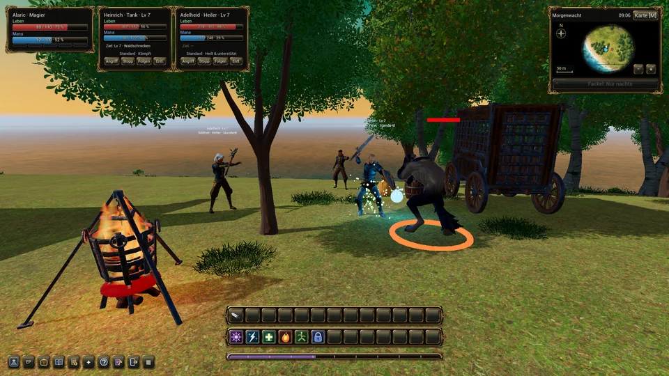 Tank & healing. Fighting together: tanking, healing and magic at the forest edge.