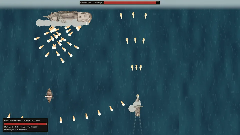 Top-down naval combat. One of EVILGARD’s special genre shifts: naval combat from a different perspective.